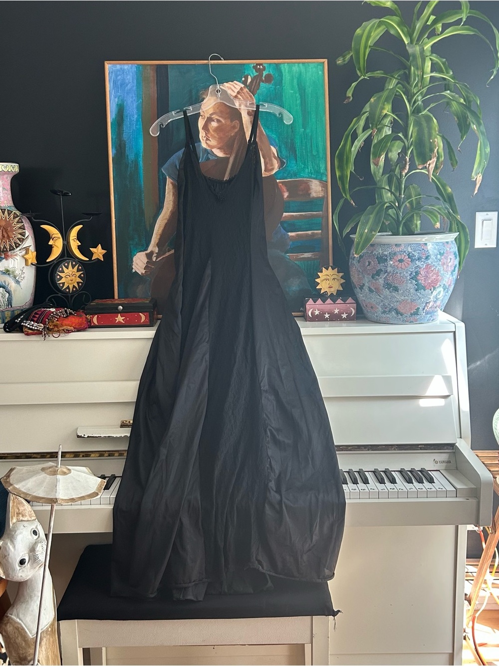 Y2K Black Lace Maxi Slip Dress Romantic Goth Rose Detail